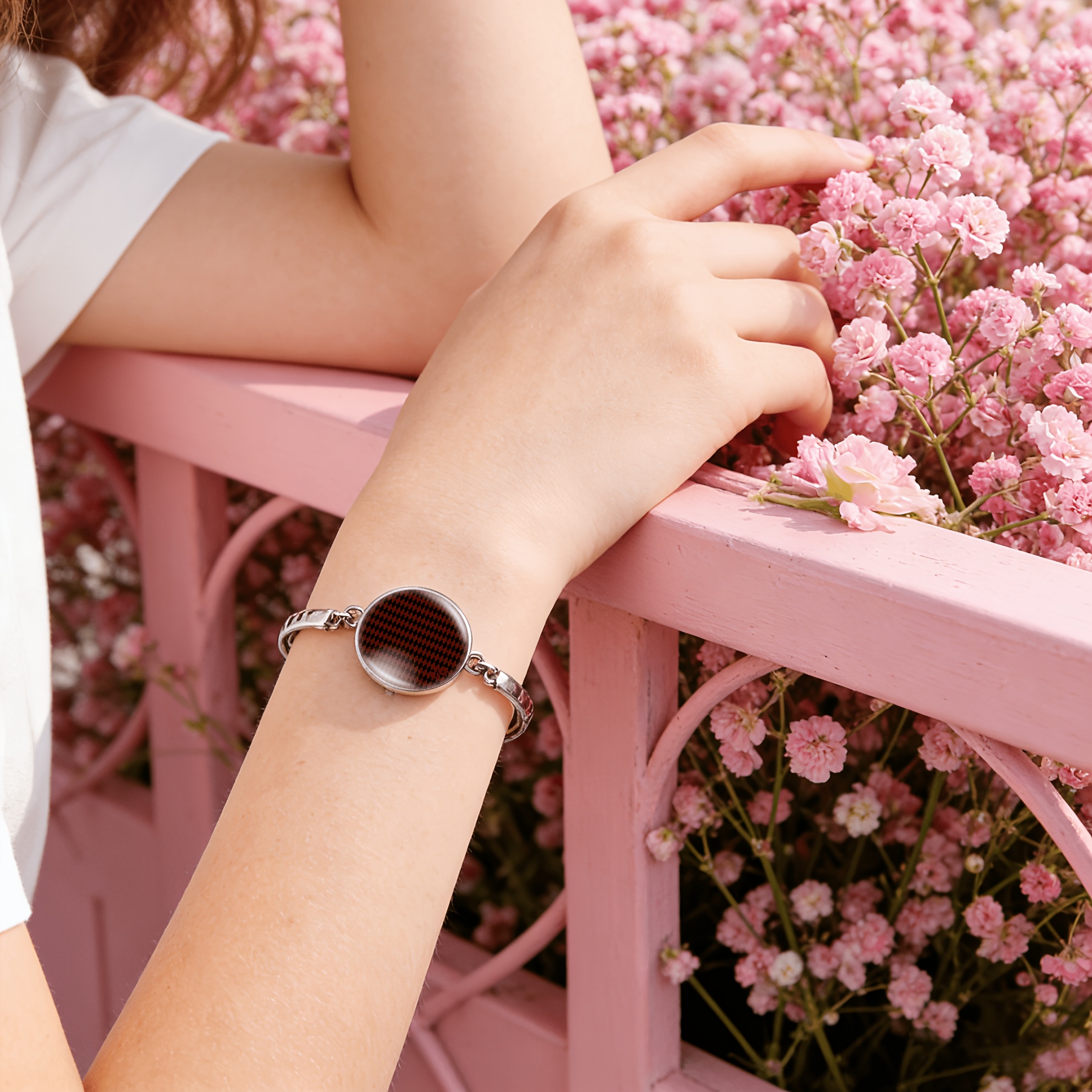 Women's Adjustable Bangle with Round Time Gem Inlay